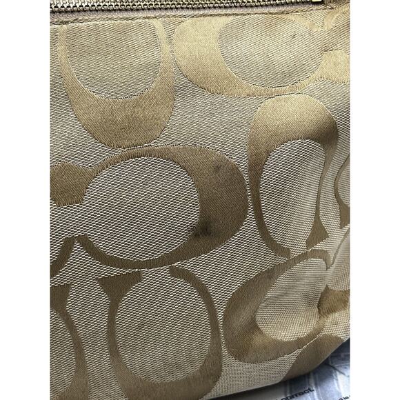 Coach F15067 Authenticated Signature Logo Khaki Beige Gold Tote Shoulder Bag - Picture 2 of 15